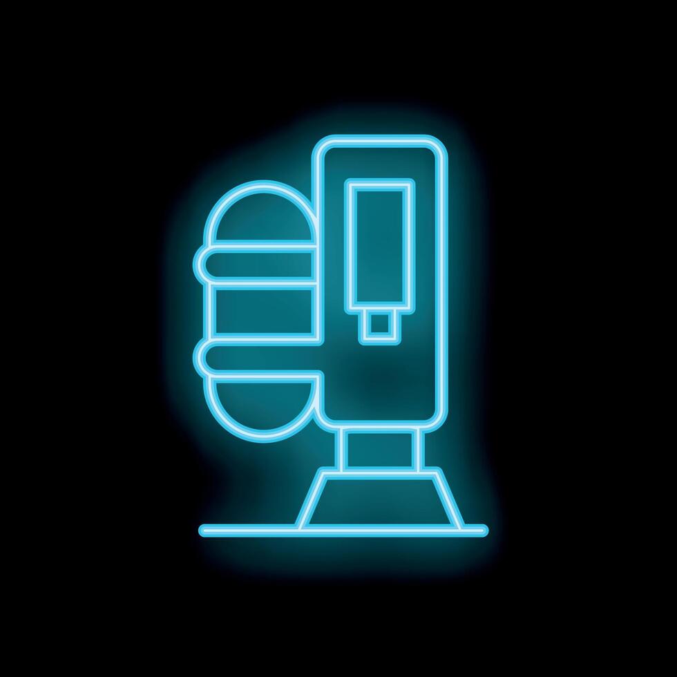Neon sign showing a soda fountain machine dispensing a beverage into a glass with ice cubes vector