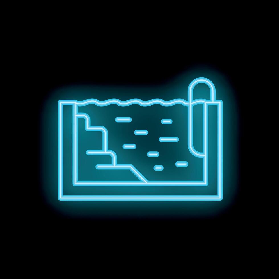 Neon swimming pool sign with ladder glowing on black background vector
