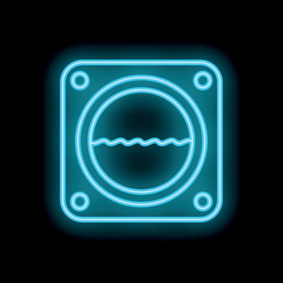 Glowing neon line washing machine icon isolated on black background. Laundry service symbol vector