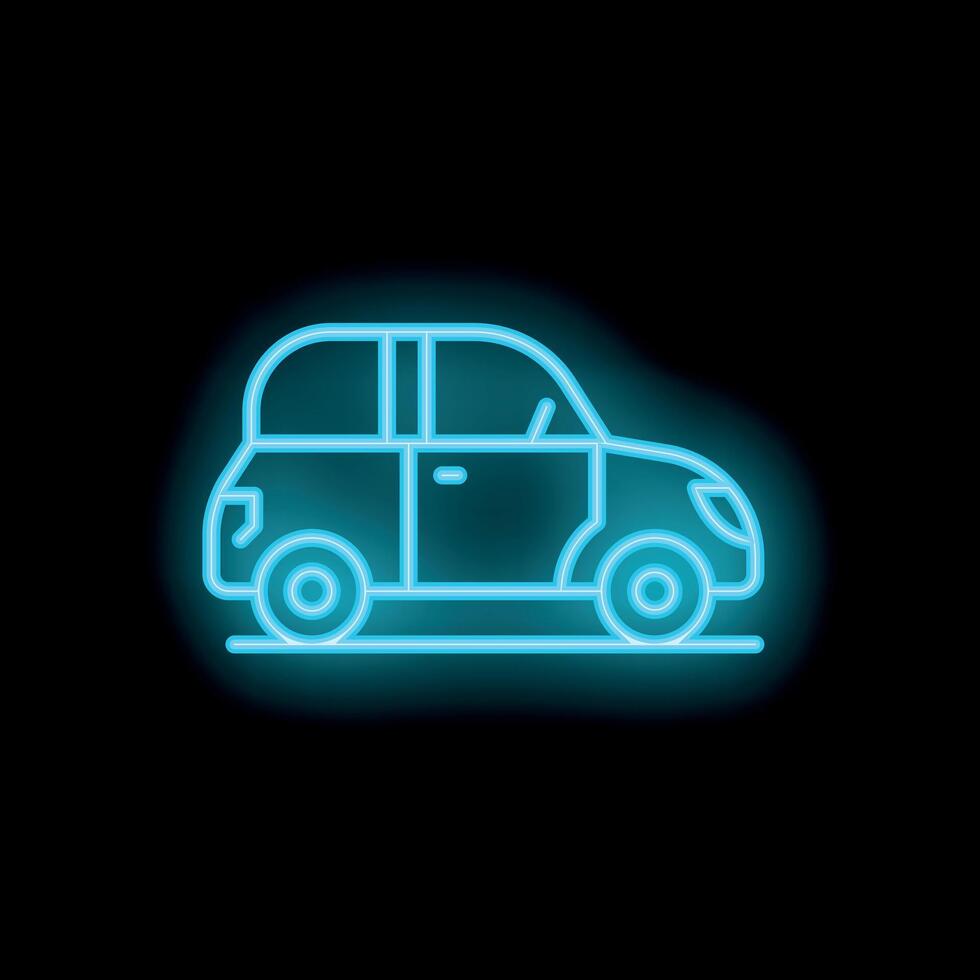 Neon light glowing car icon on black background vector