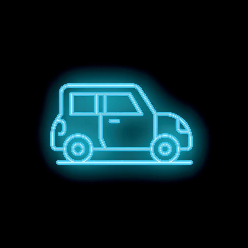 Blue neon car icon glowing on dark background vector