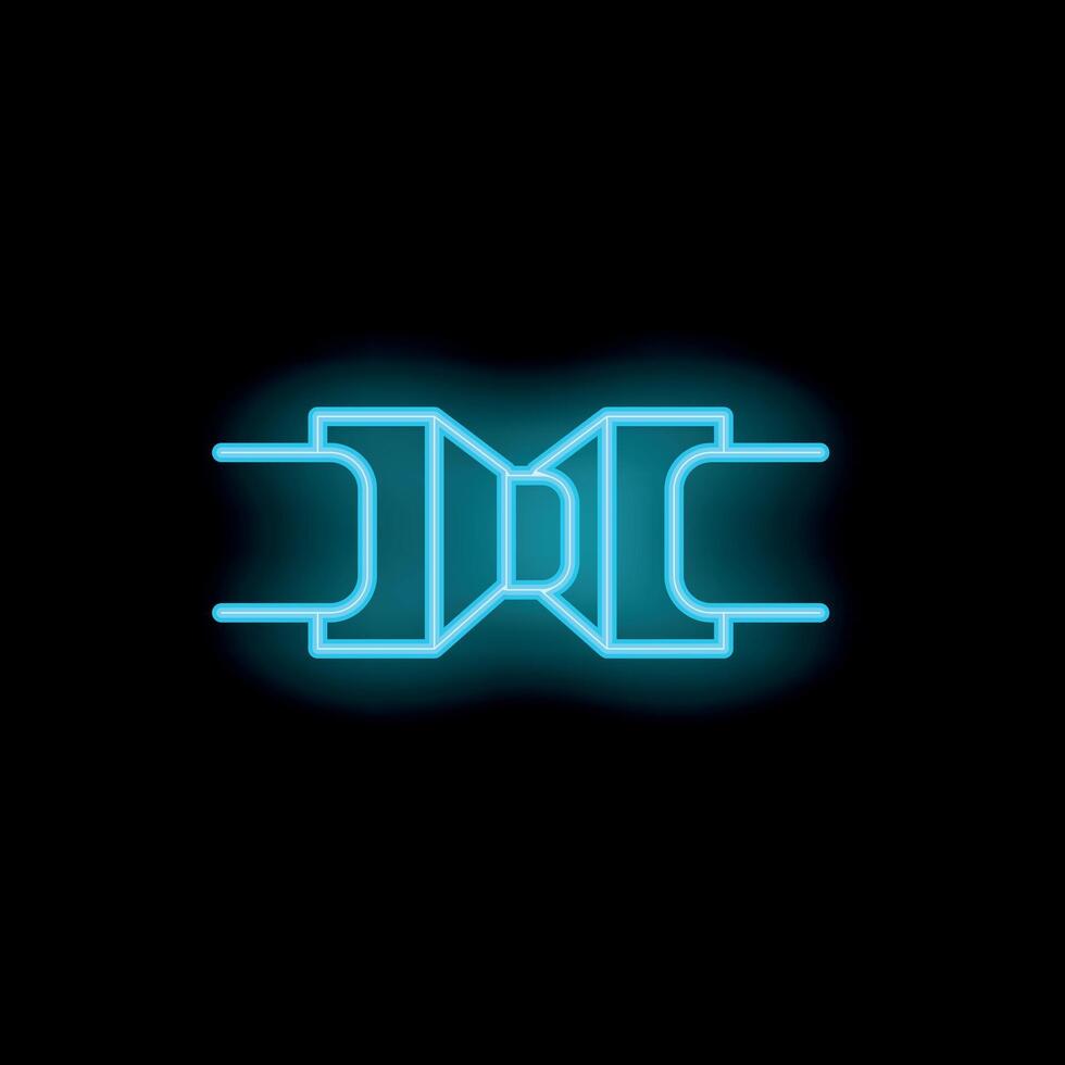 Neon blue double socket connecting electric wire on black background vector
