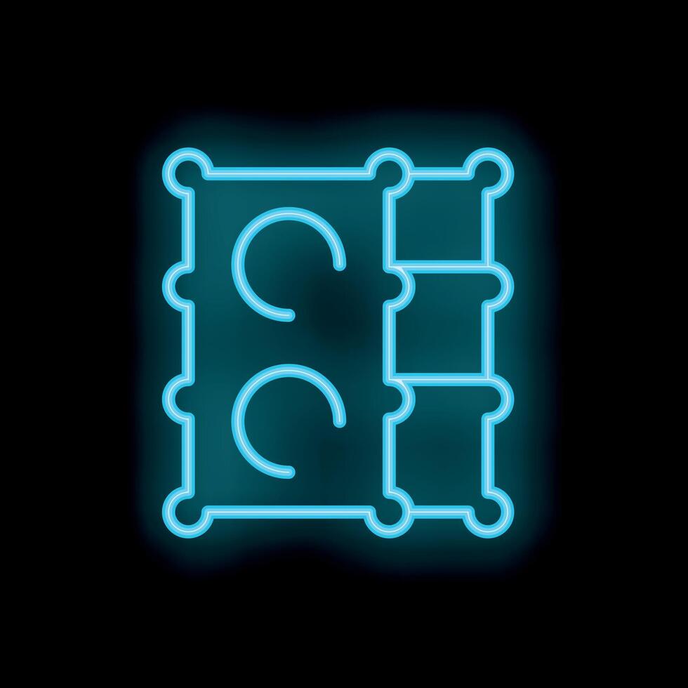 Glowing neon icon of traffic light with red and yellow signals on for stop and caution on black background vector