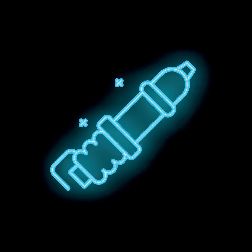 Neon icon of car part shock absorber glowing in blue vector