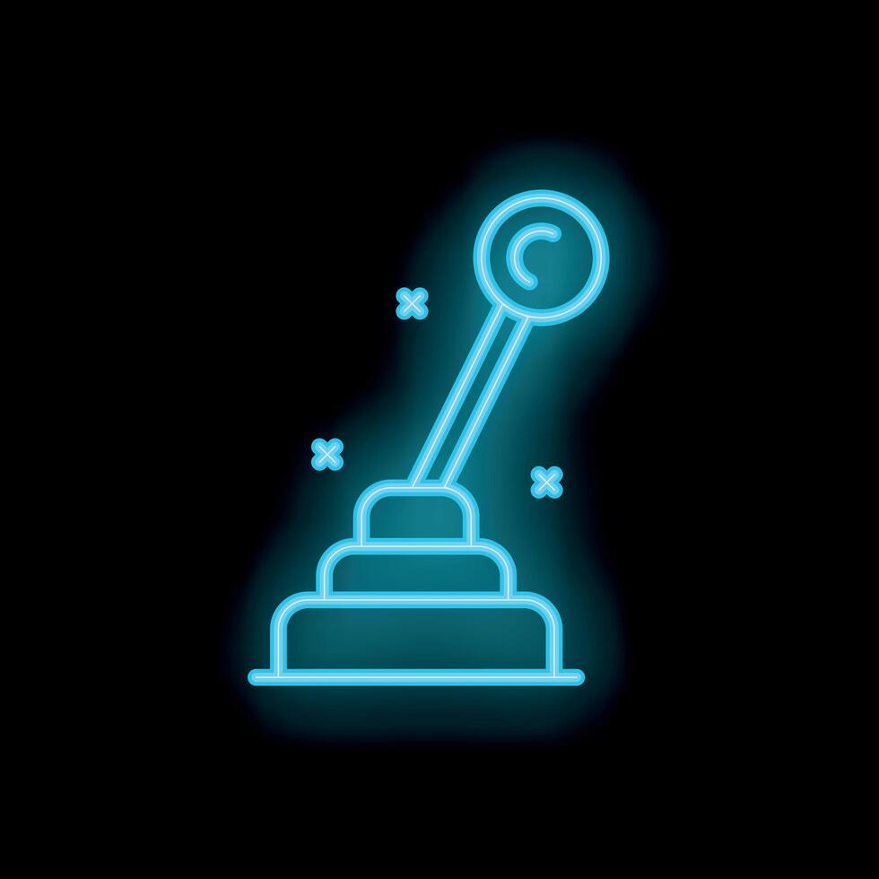 Neon blue gear stick symbol on black background vector