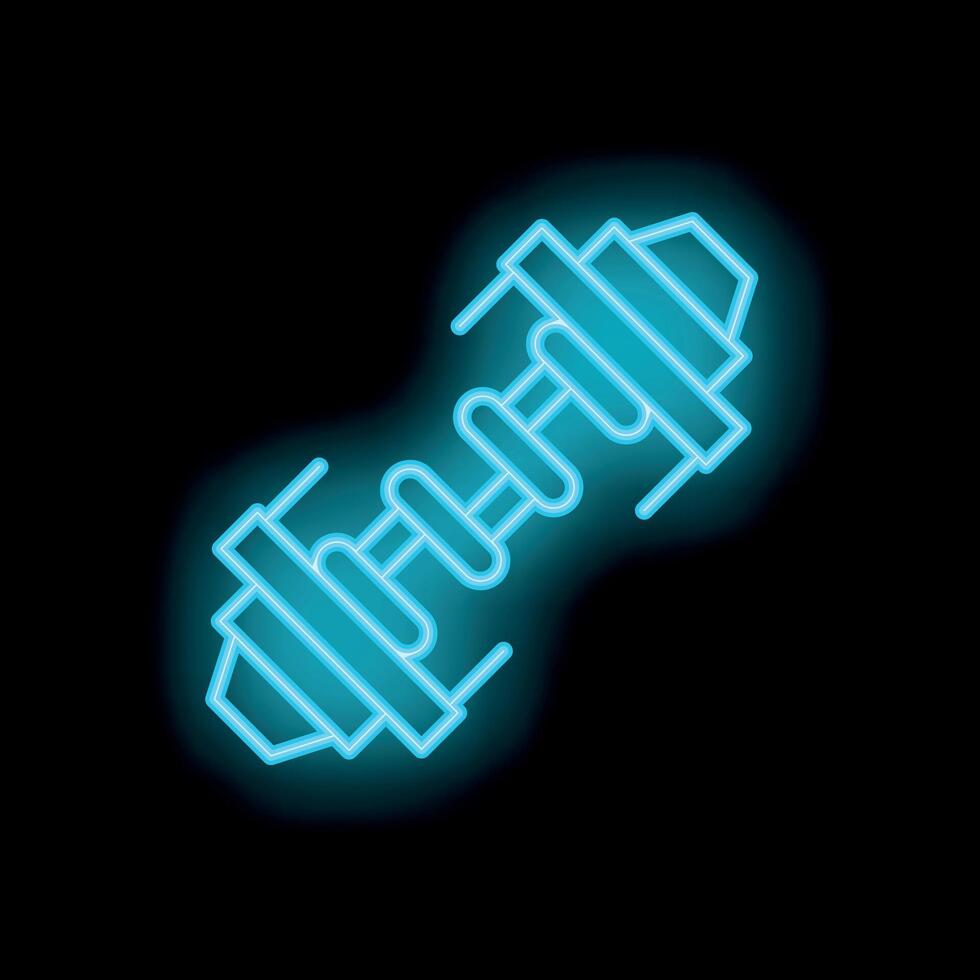 Blue neon dumbbell glowing on black background vector