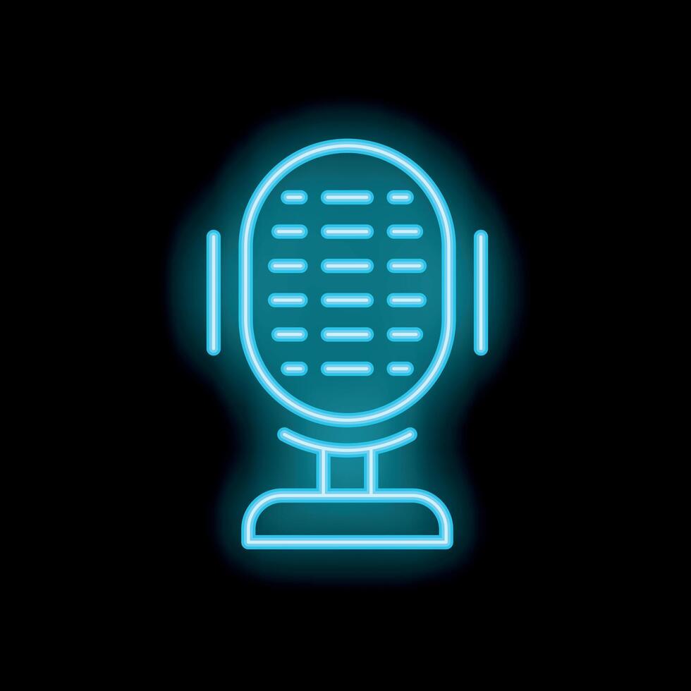 Neon icon of a vintage microphone shining on black background vector