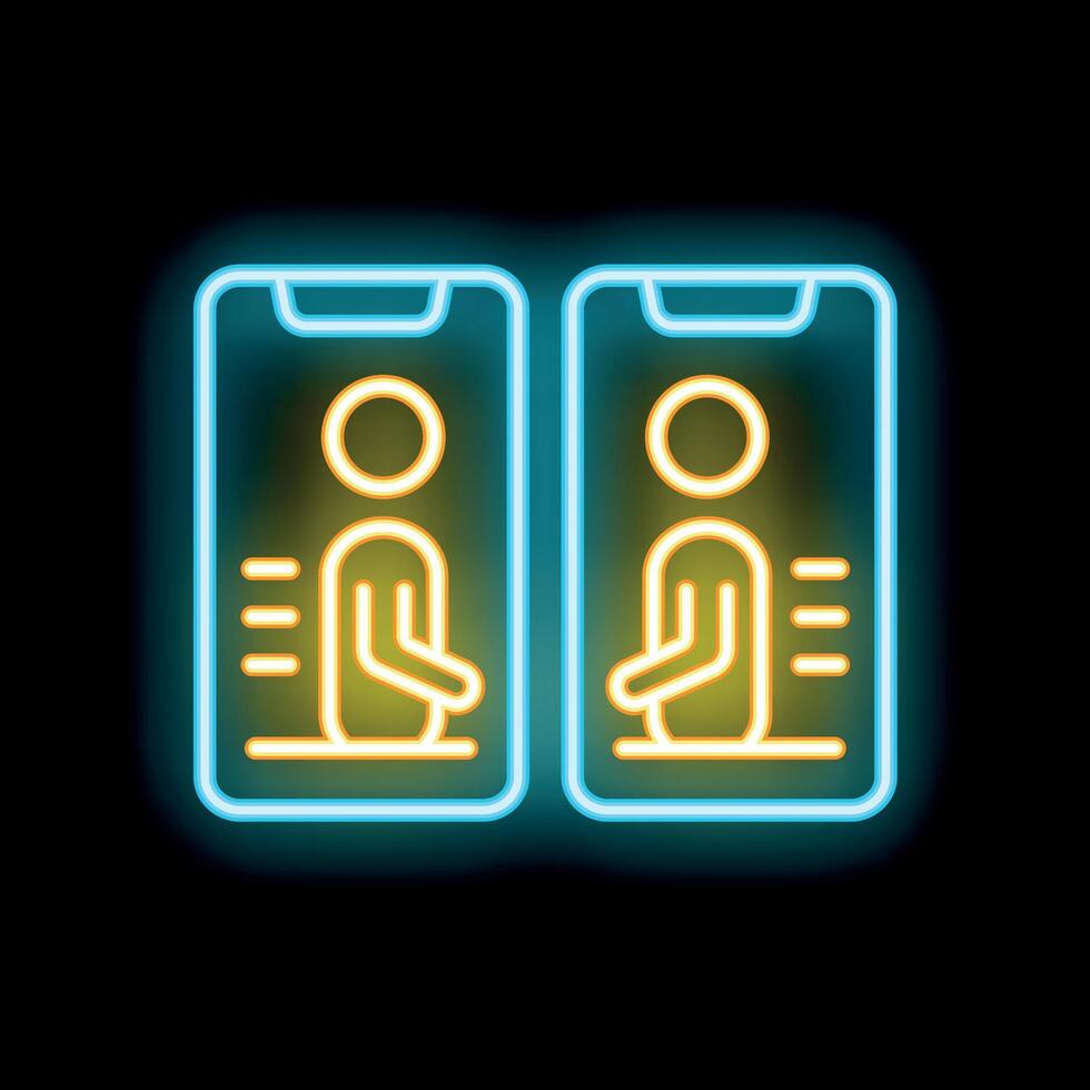 Neon sign representing call between two people using smartphones vector