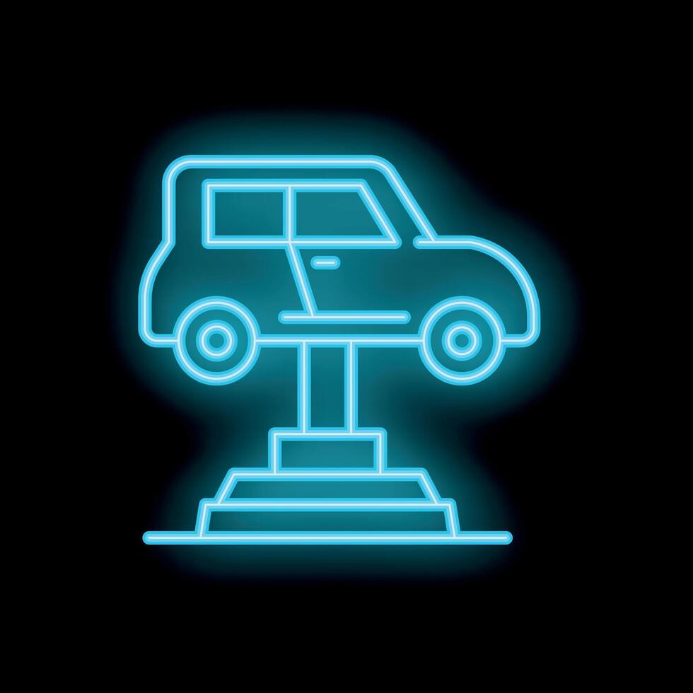 Neon car service garage repairing icon glowing on dark background vector