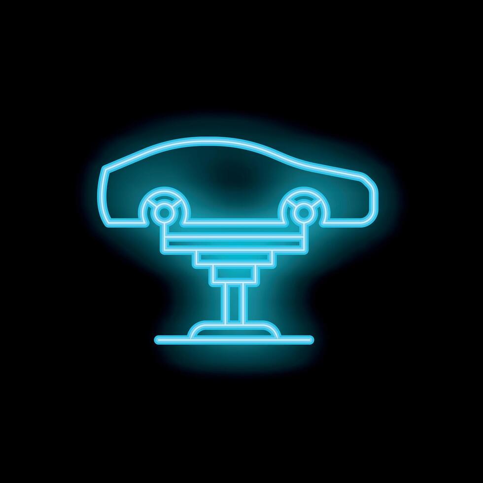 Neon icon of car lifted on platform for repairing vector