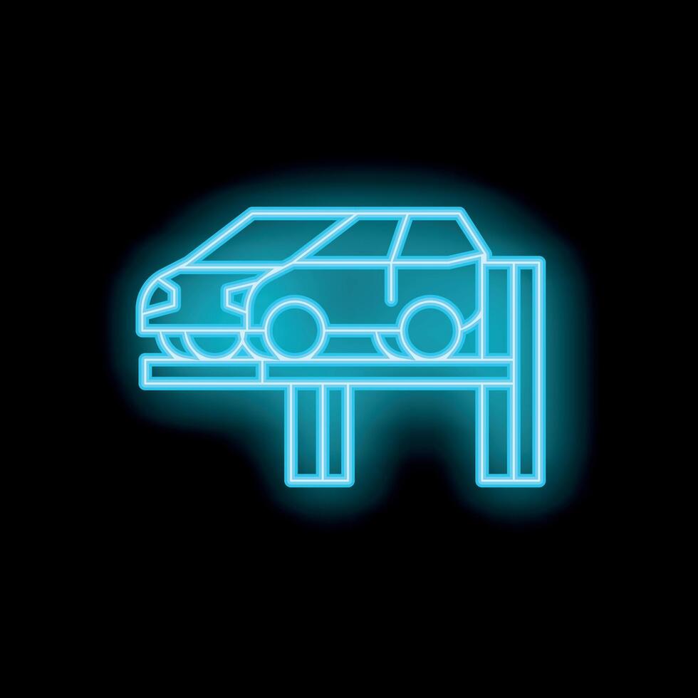 Neon blue car service glowing icon on dark background vector