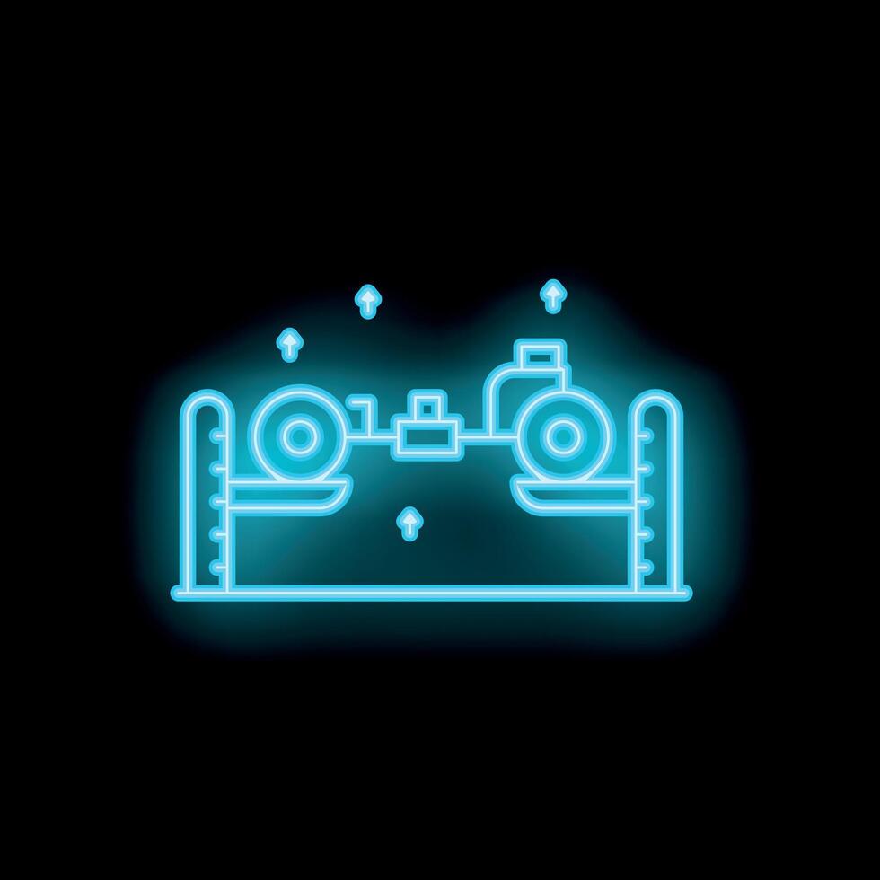 Neon blue icon of a car assembly line representing manufacturing industry vector
