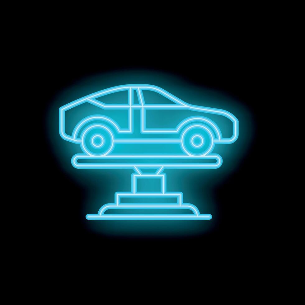 Neon car service garage workshop lift icon glowing blue vector