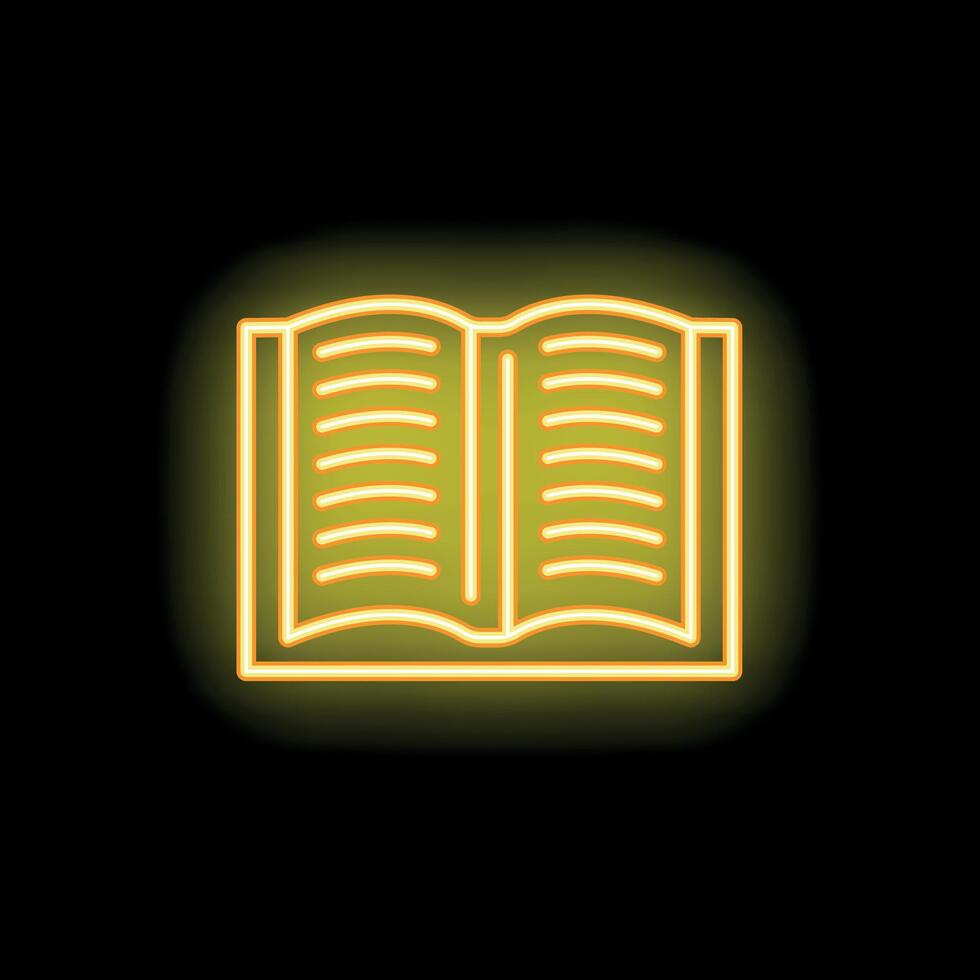 Neon open book glowing on black background vector