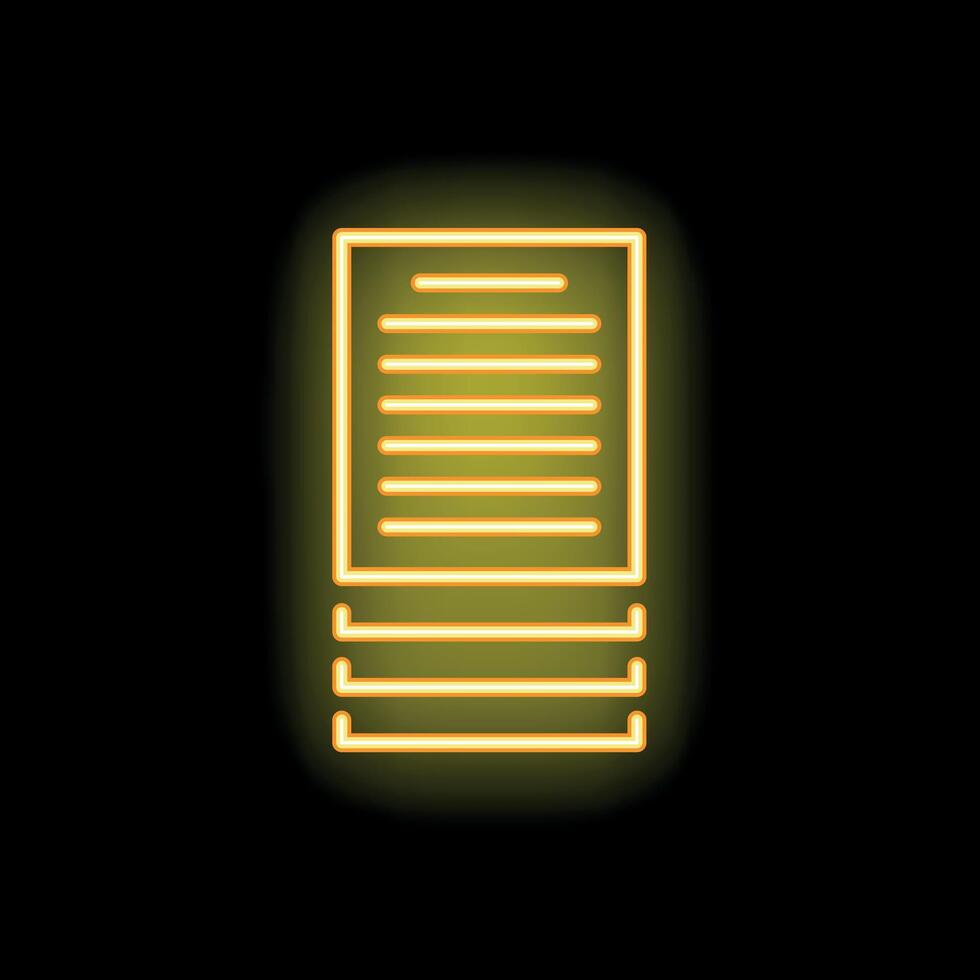 Neon yellow sign of documents with glowing light effect on black background vector