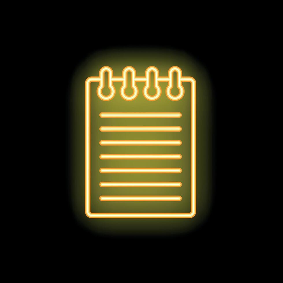 Yellow neon sign notepad taking notes on black background vector