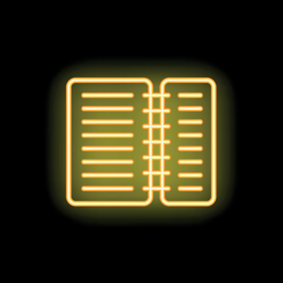 Neon yellow notepad open showing blank pages on black background vector