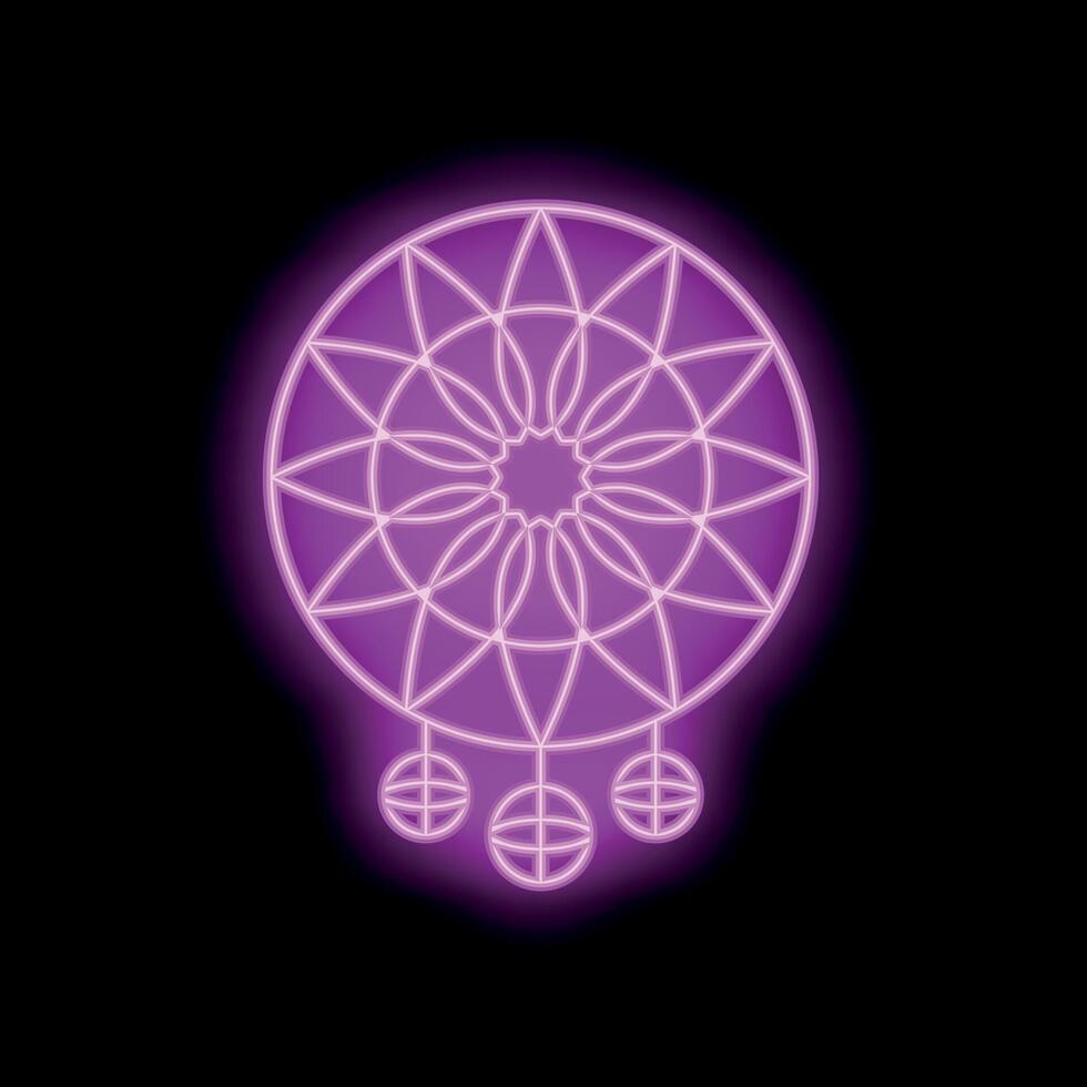 Neon pink dreamcatcher glowing on black background vector