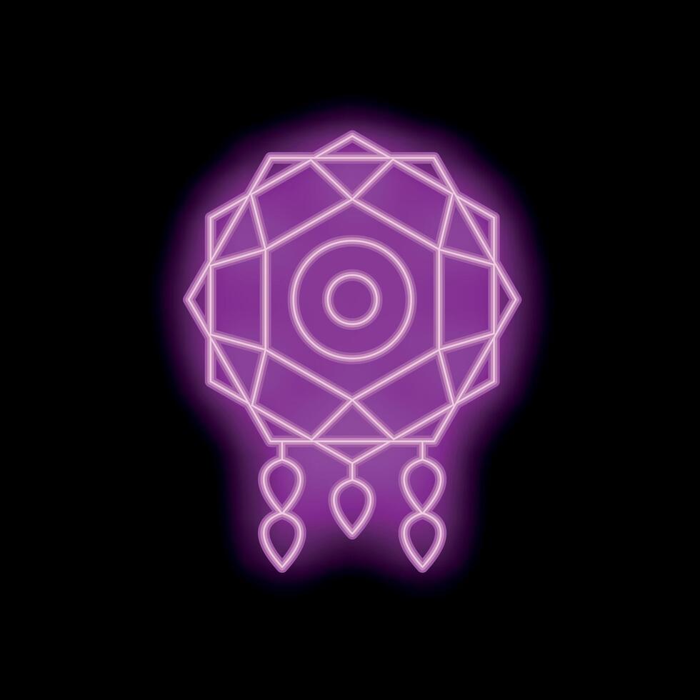 Bright neon dreamcatcher glowing on black background vector