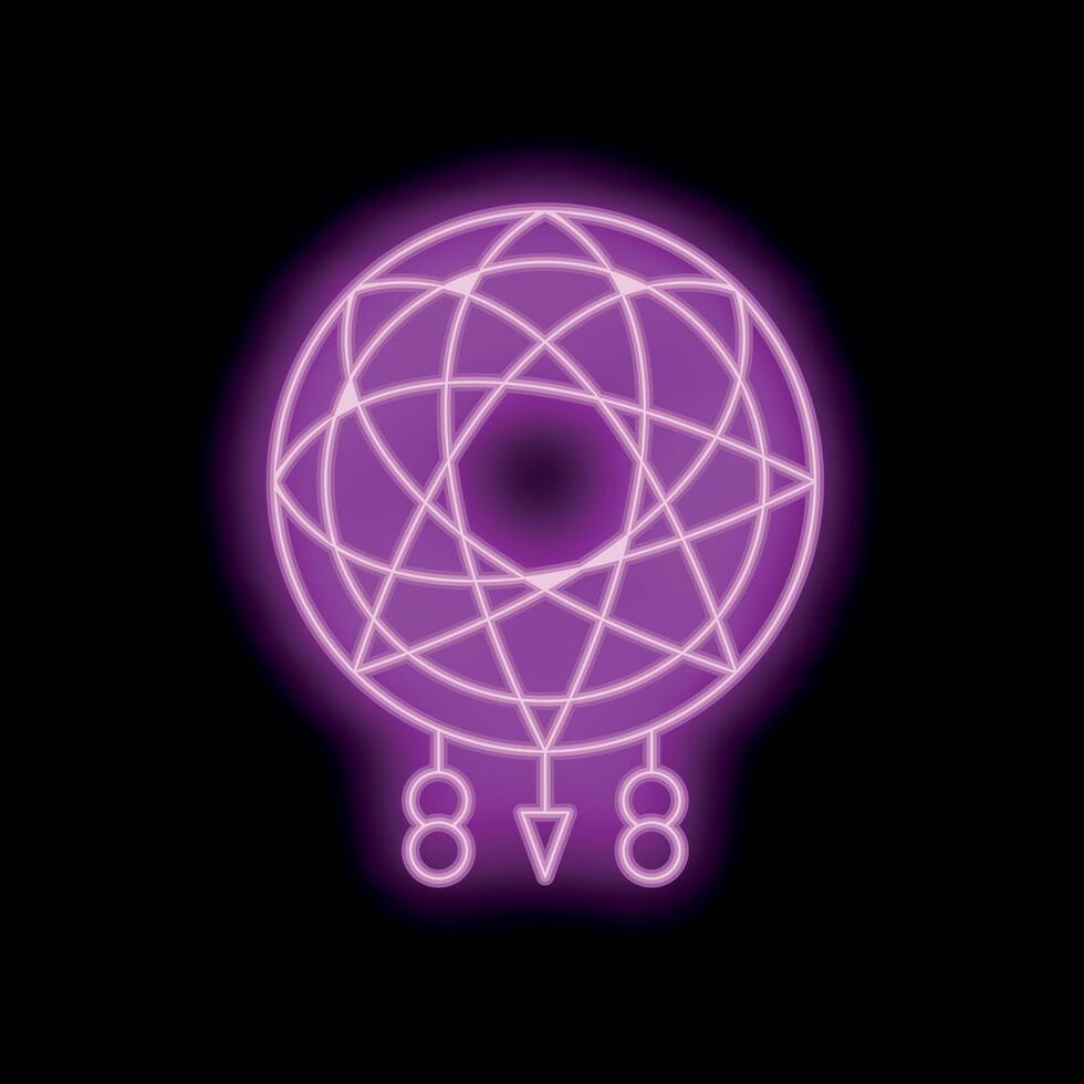 Pink neon sign dreamcatcher glowing on black background vector
