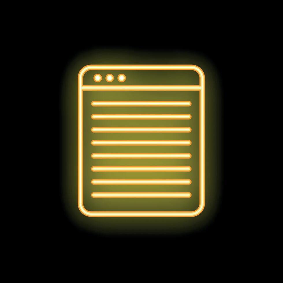 Neon browser window glowing on black background vector