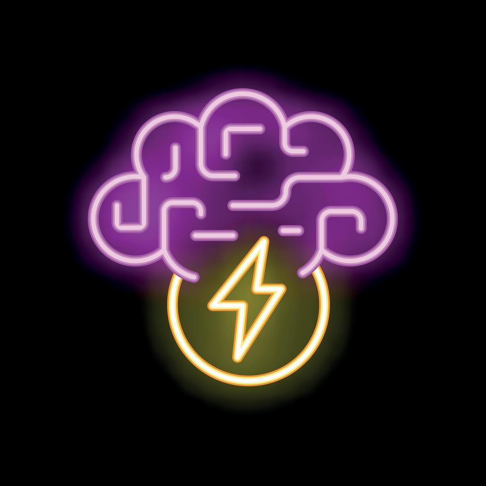 Neon sign representing brainstorming with brain and light bulb on black background vector