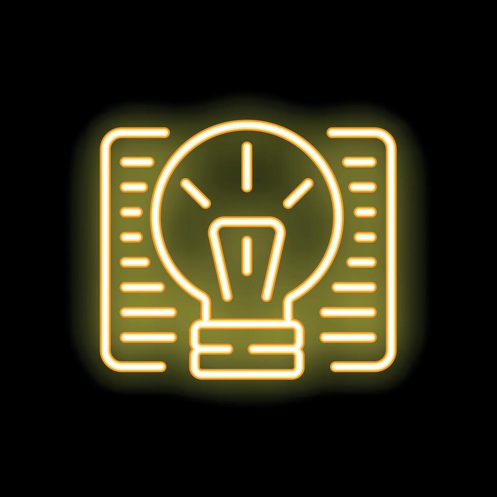 Neon yellow light bulb shining over a document representing an idea vector
