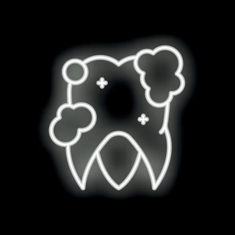 Neon tooth icon suffering from caries and tartar buildup vector