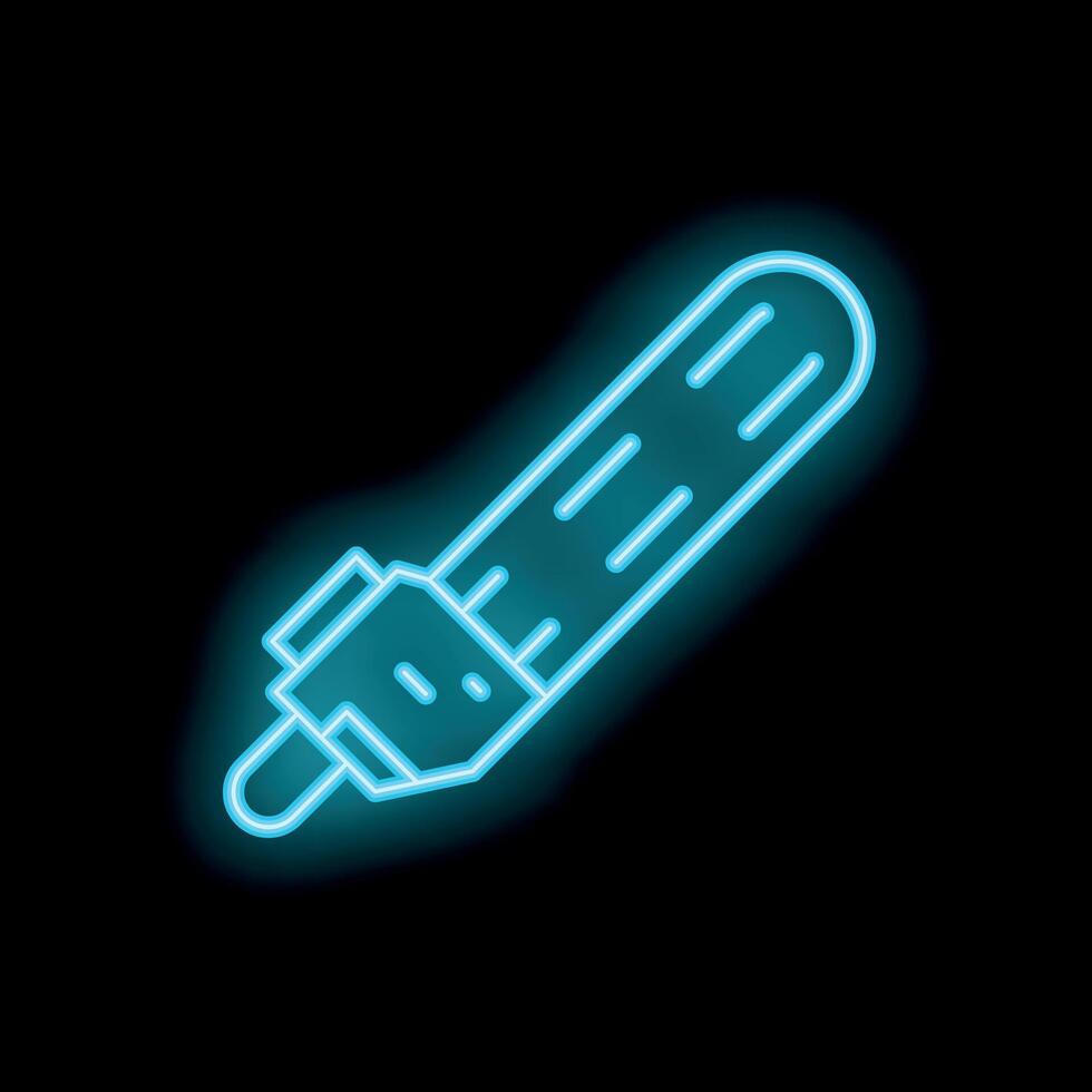 Glowing neon icon of a chainsaw on black background vector