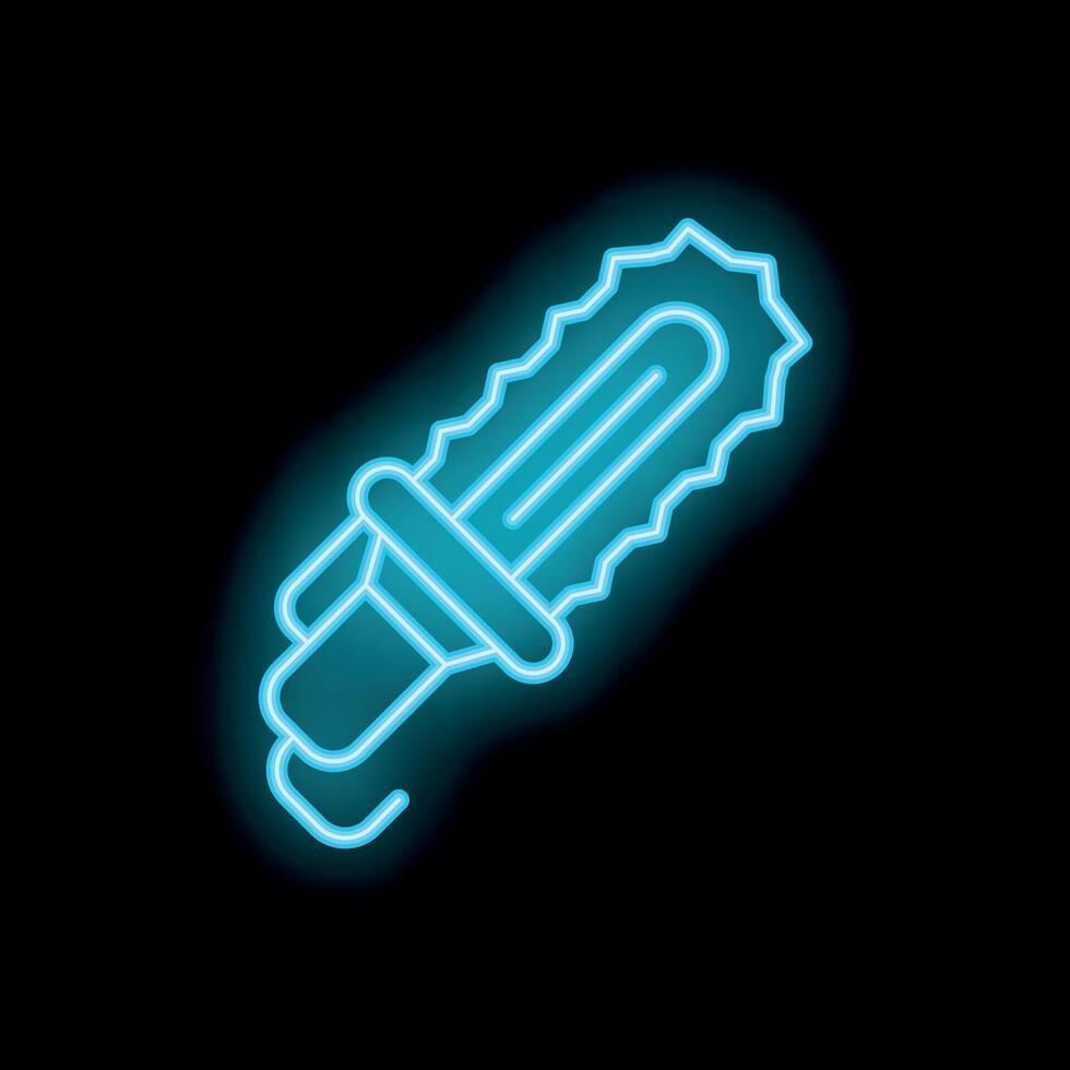 Blue neon sign showing chainsaw on black background vector