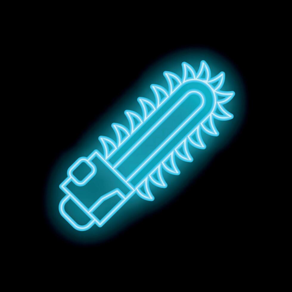 Neon chainsaw icon glowing against black background vector
