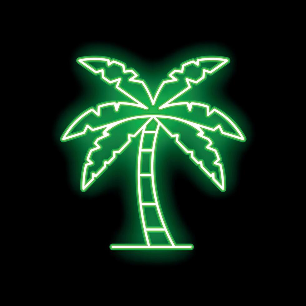 Green neon sign depicting a palm tree on a black background vector
