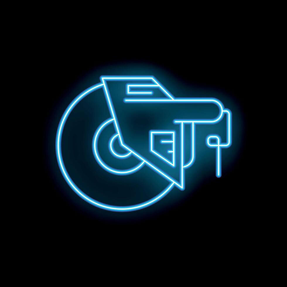 Blue neon icon of an angle grinder glowing on a black background vector