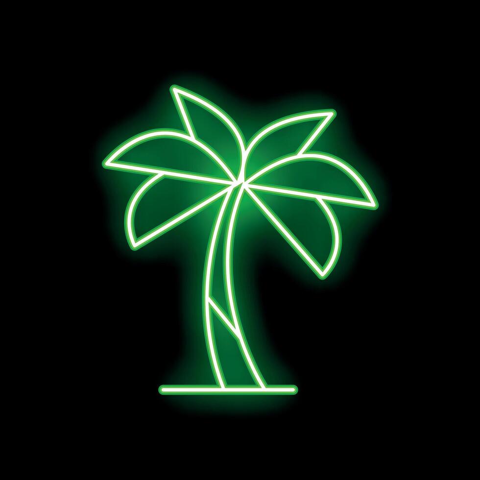 Bright green neon sign showing a palm tree on black background vector