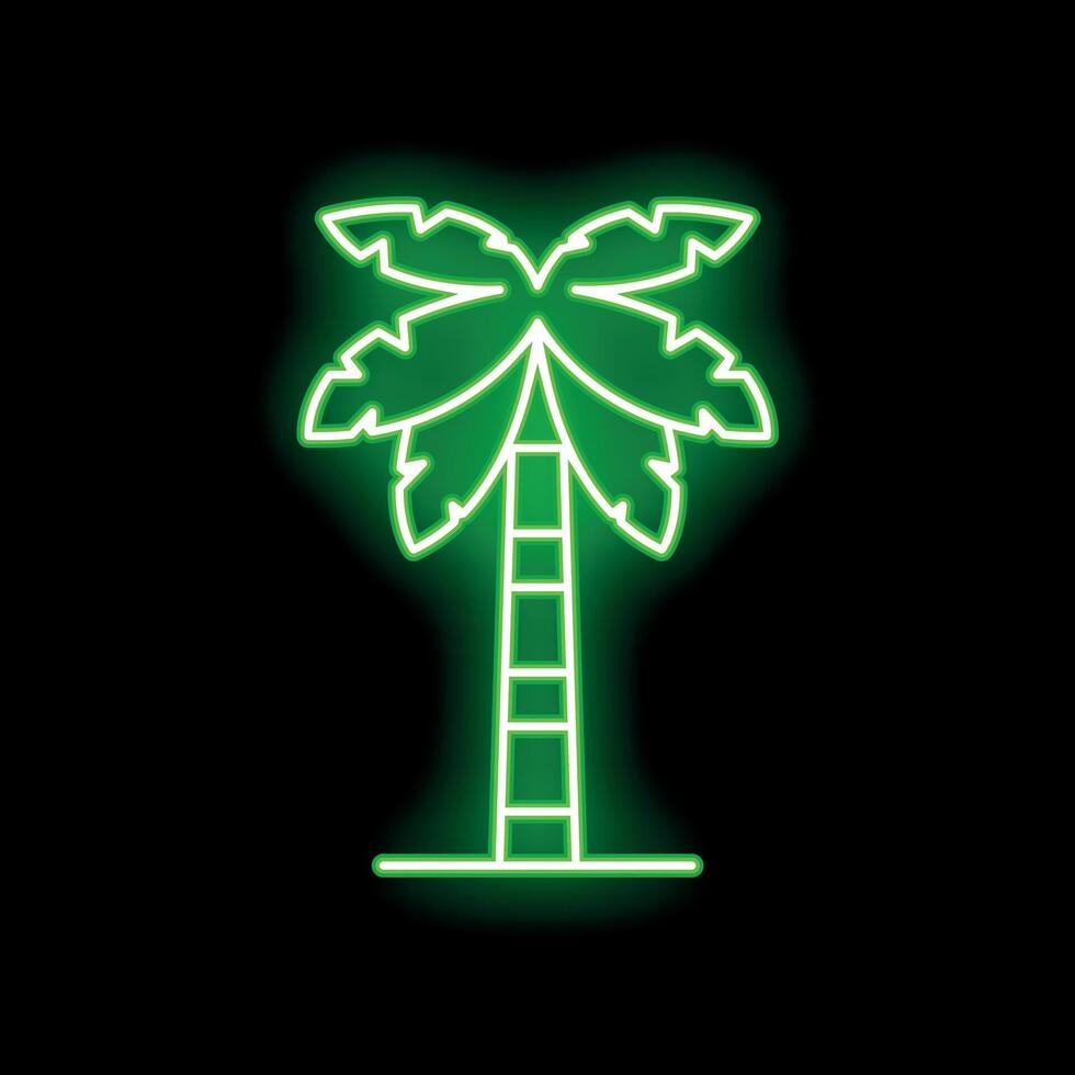 Neon green palm tree glowing on a black wall vector