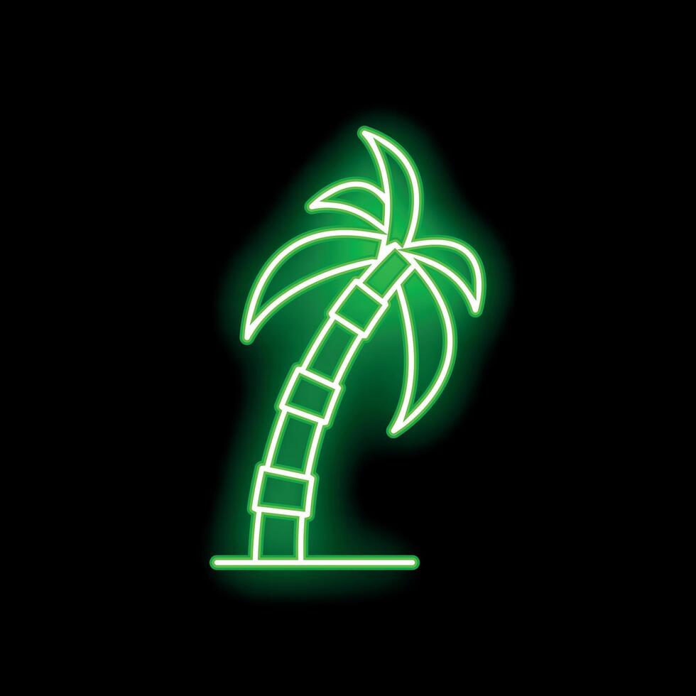 Green neon sign depicting a palm tree on a black background vector