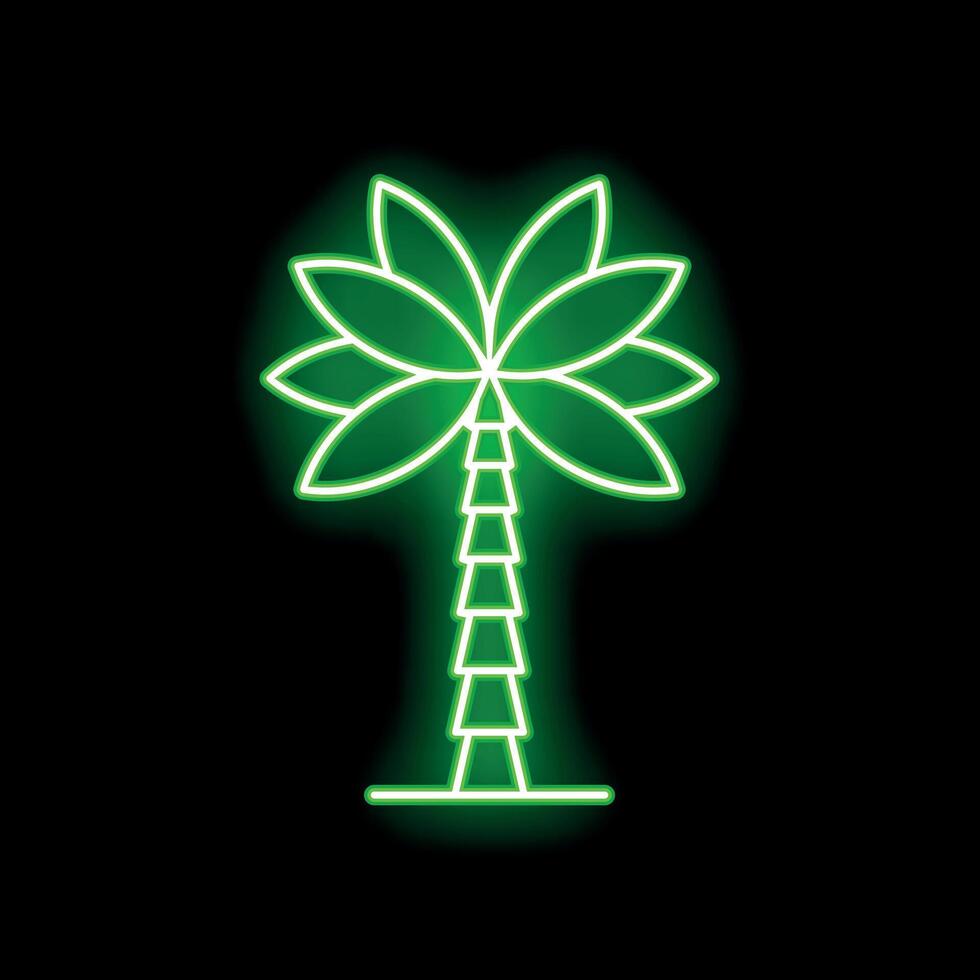 Glowing neon green palm tree on a black background vector