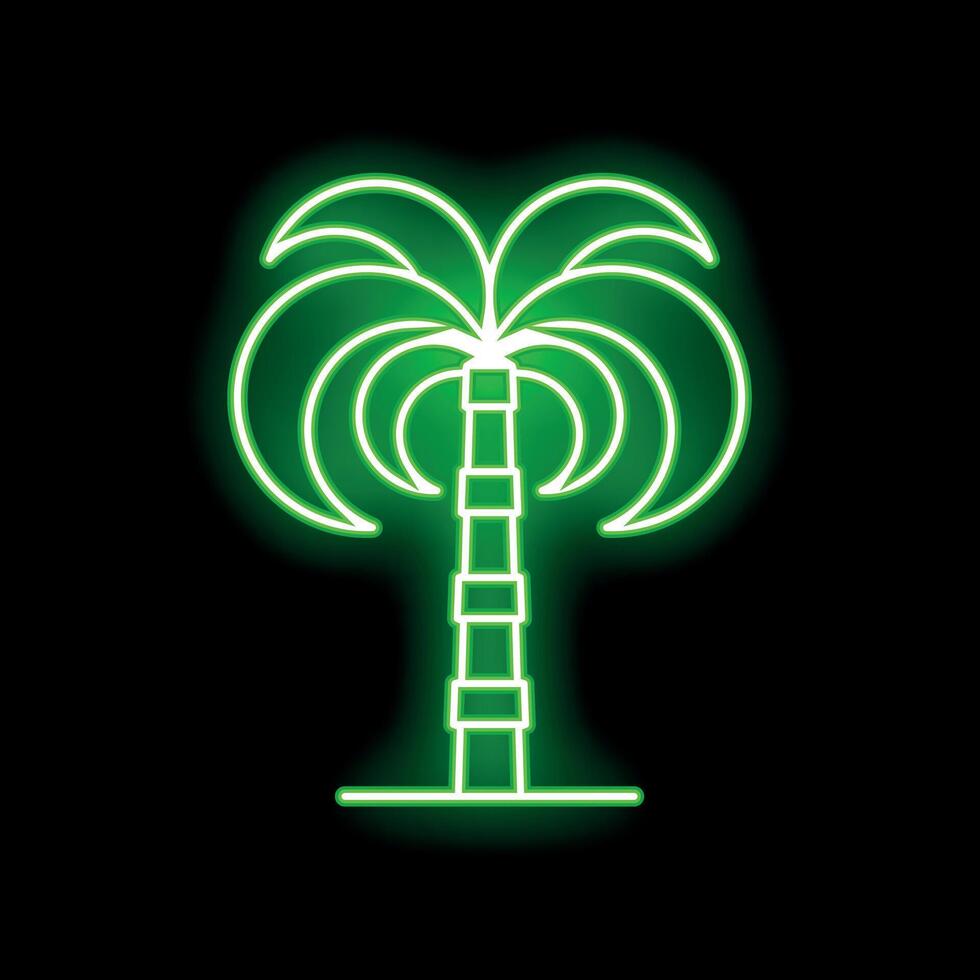Glowing green neon palm tree sign on black background vector