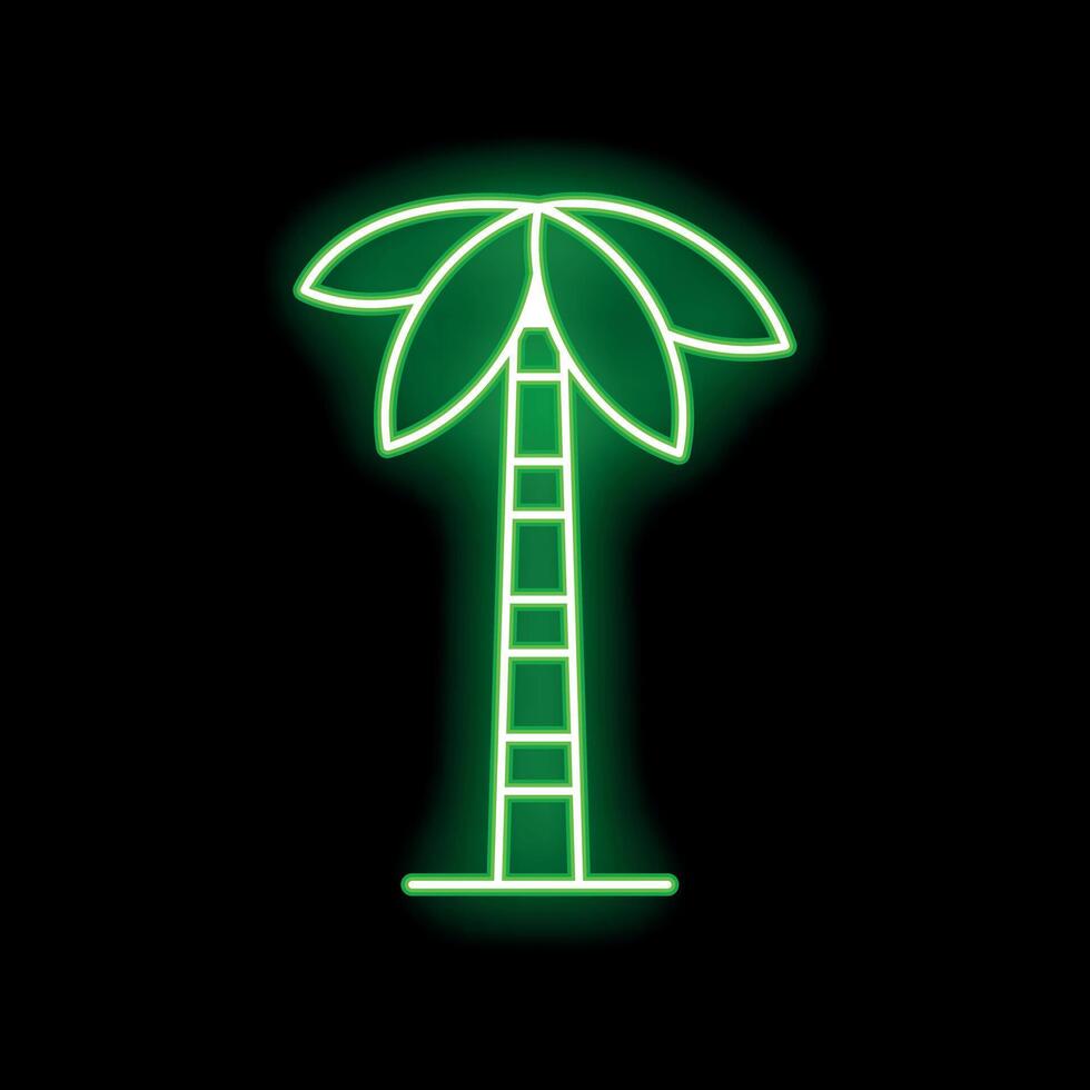 Green neon sign depicting a palm tree on a black background vector