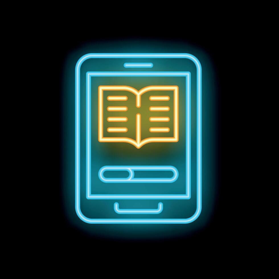 Neon icon of smartphone displaying open e book for reading vector