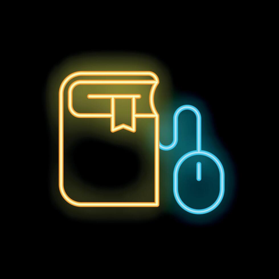 Neon icon of book and mouse representing online education vector