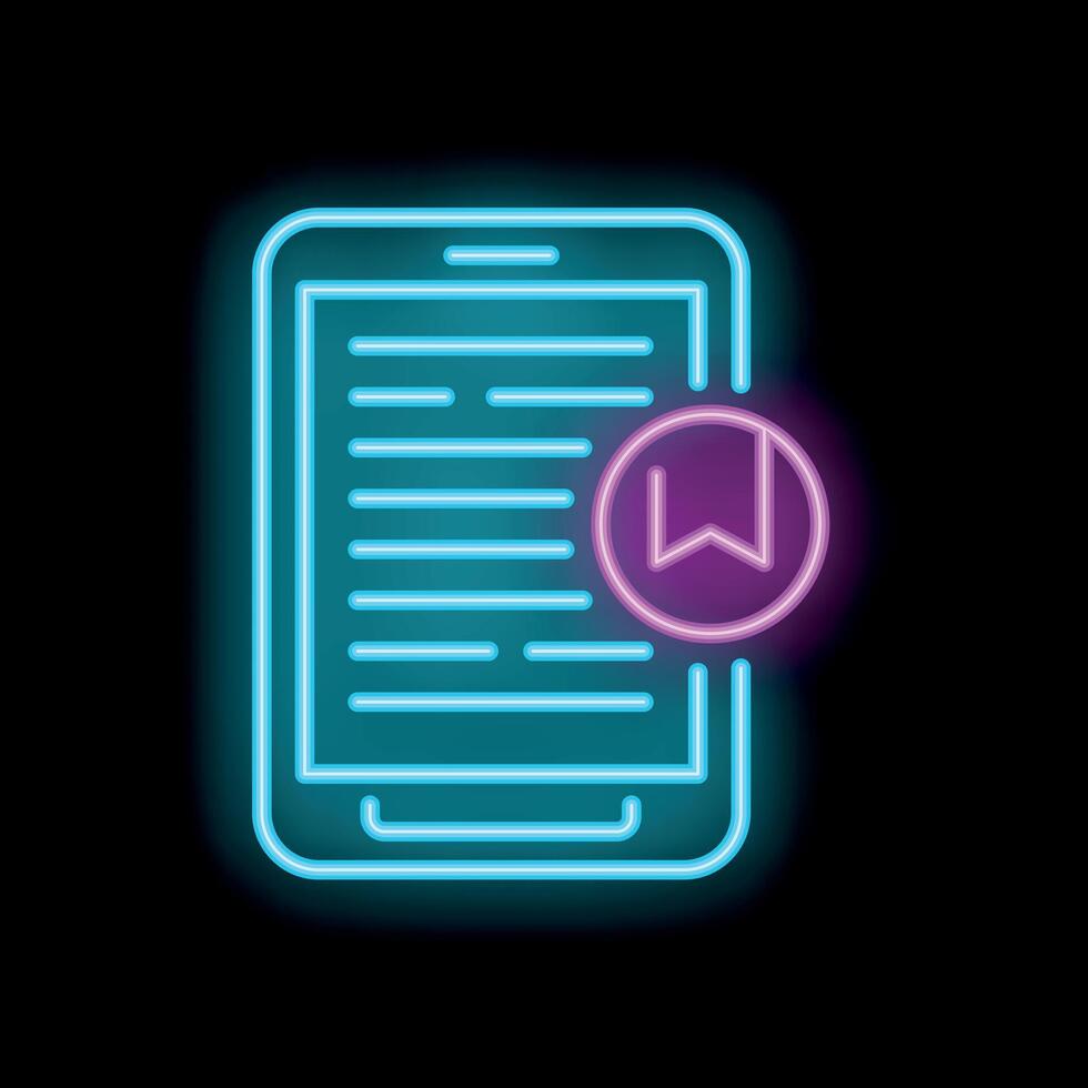 Neon icon of smartphone displaying e book with bookmark vector