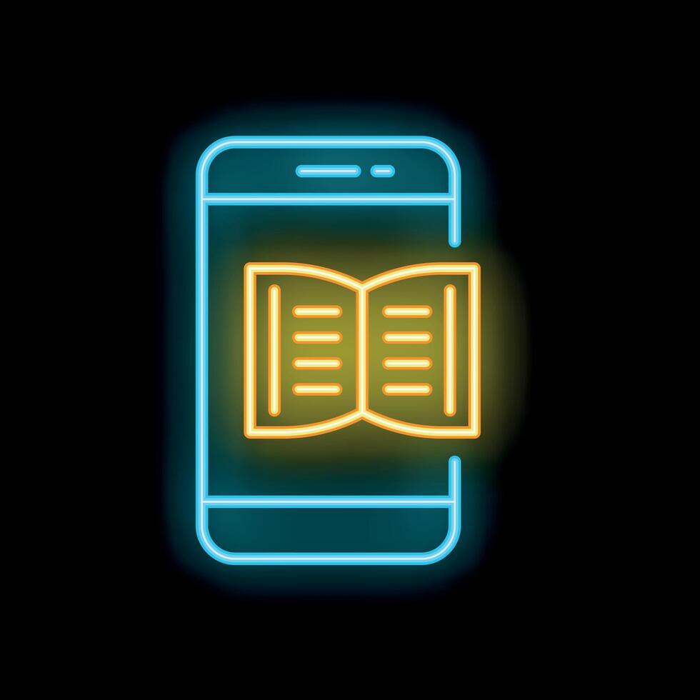 Neon icon of smartphone displaying open book for e learning concept vector