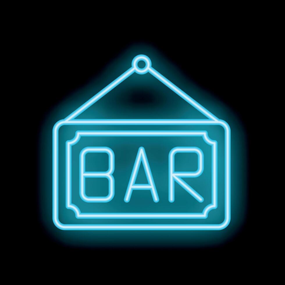 Neon blue bar sign hanging on black background vector