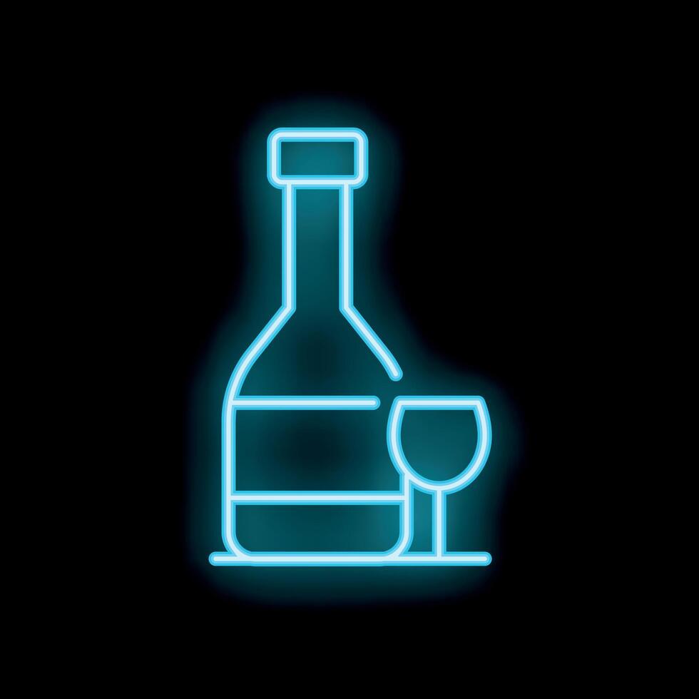 Neon sign showing wine bottle and glass on black background vector