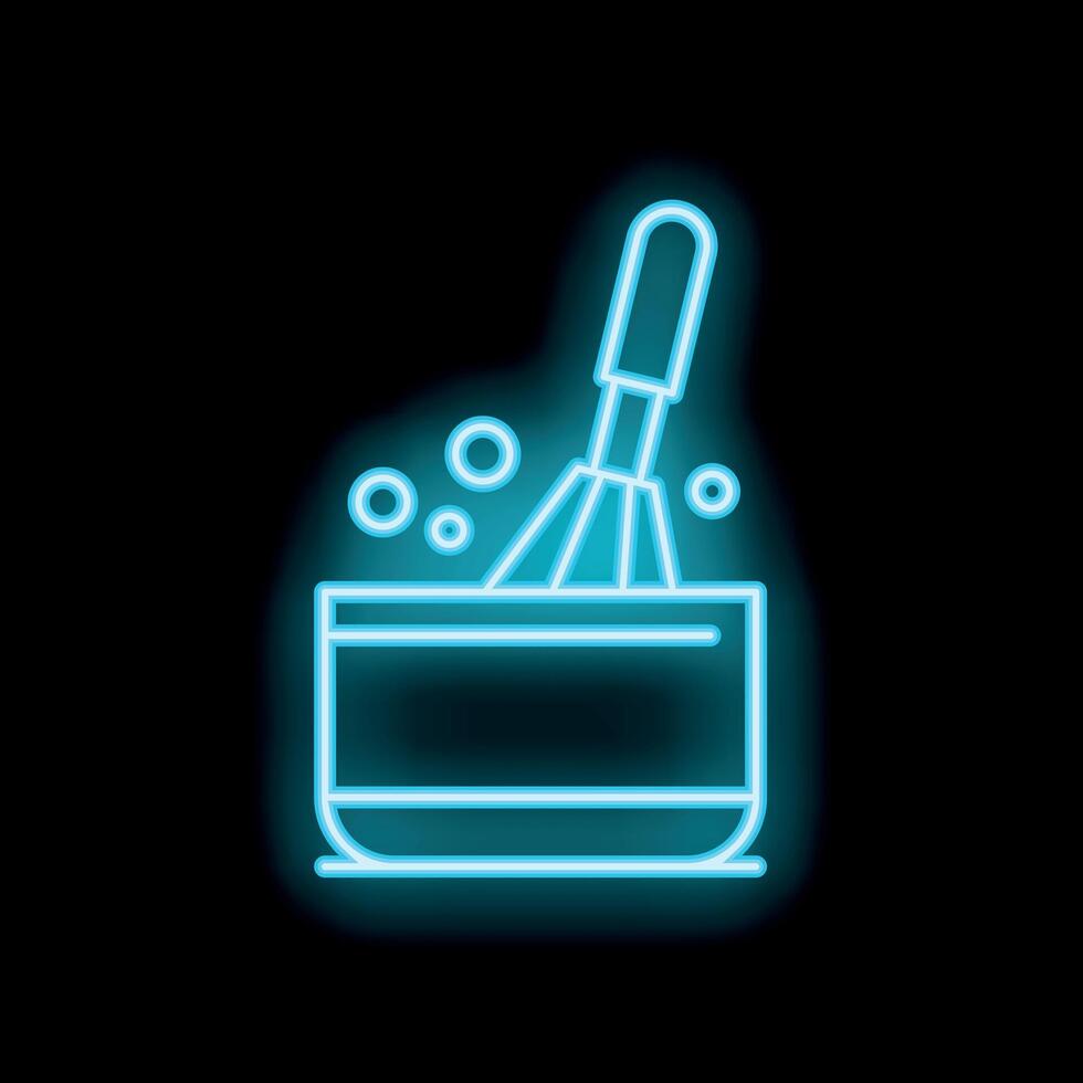 Neon whisk mixing bowl baking icon blue background kitchen utensil vector