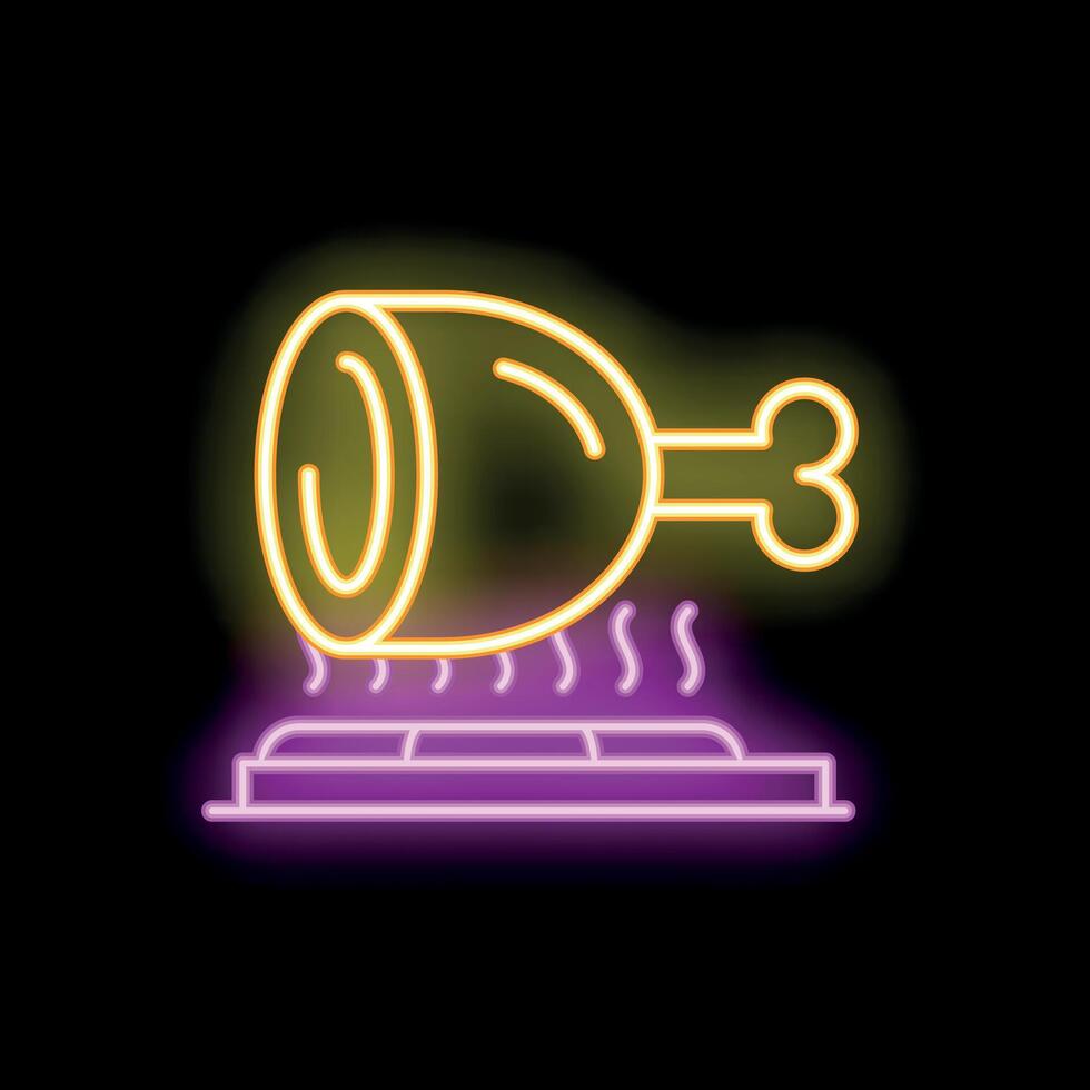 Neon sign showing chicken leg grilling on barbecue grill vector