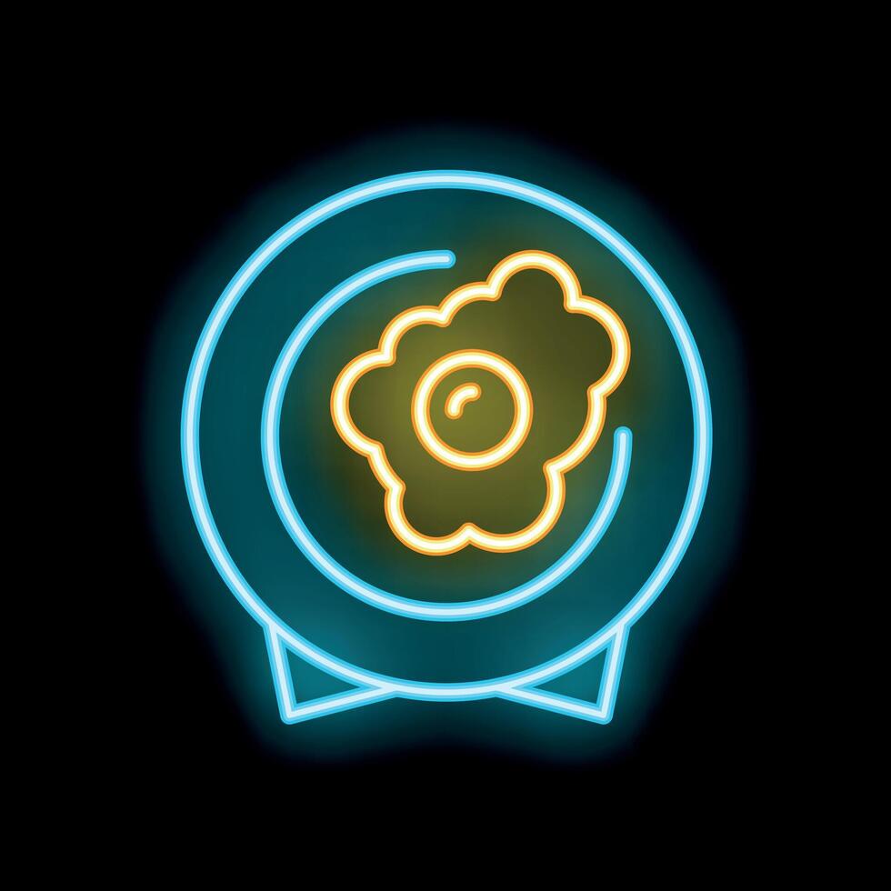 Neon sign showing fried egg on a plate over black background vector