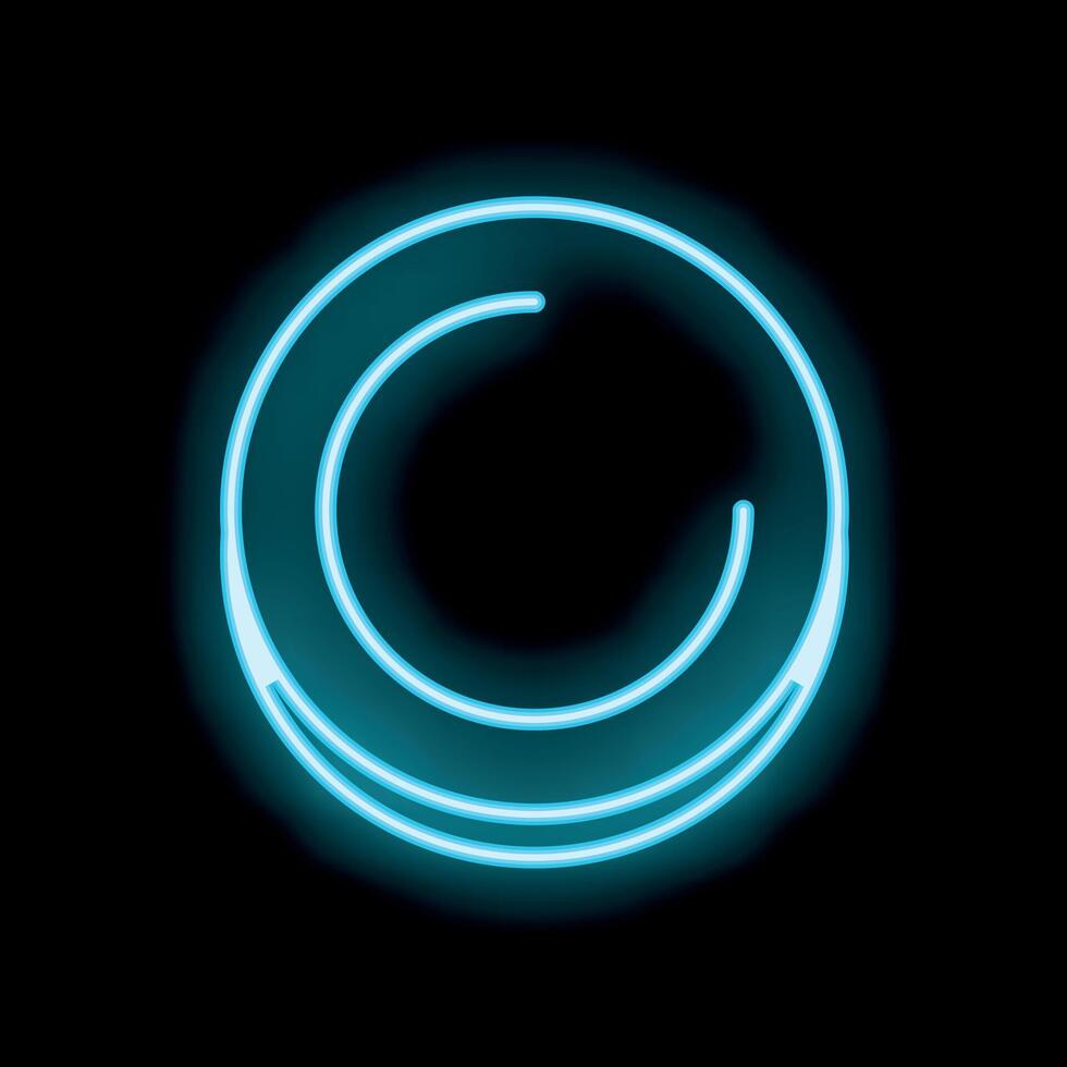 Blue neon light glowing circle on black background vector
