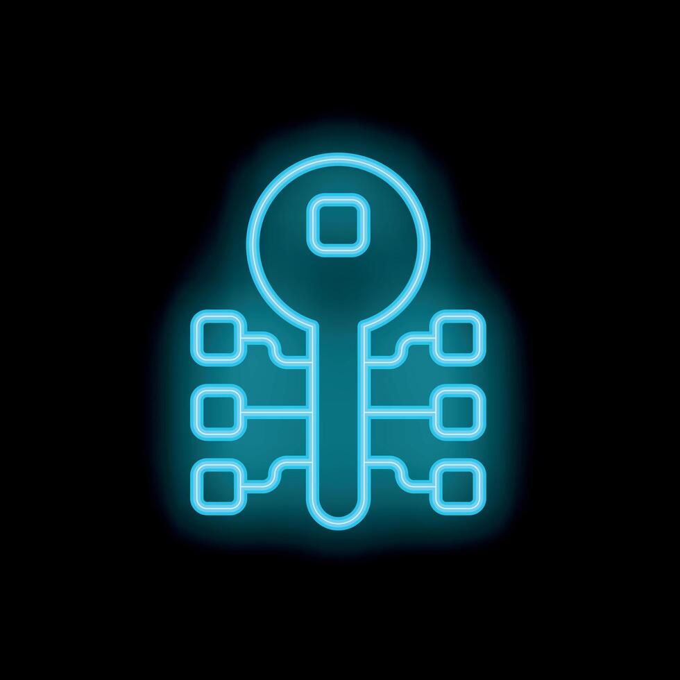 Neon key representing digital security and encryption vector